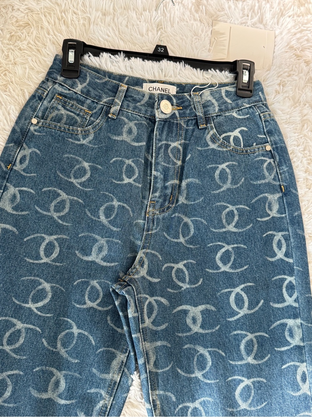 Chanel Sequin Embellished Blue Denim Jeans - Women's